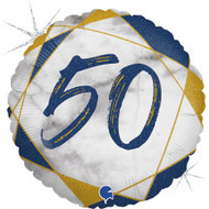 Marble Blue 50th Birthday - 45cm Flat Foil