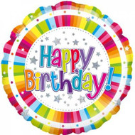 45cm Inflated Foil - Bright Stripes Birthday