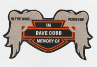 This is a front view of the Broken Wings Patch.  This patch is great for remembering departed friends and says "In the wind forever."  We put their name in the center.