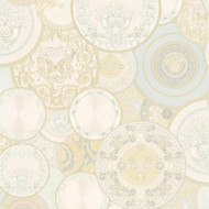 349012 - Versace Greek Dishes Plates Cream Silver AS Creation Wallpaper