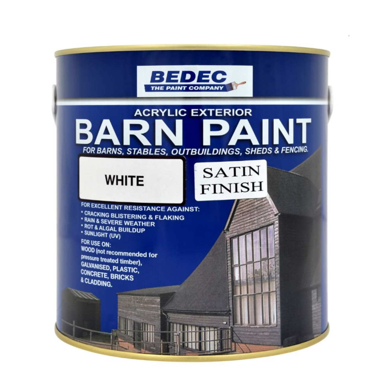 2.5lt Bedec Acrylic Exterior Barn Paint Satin White For