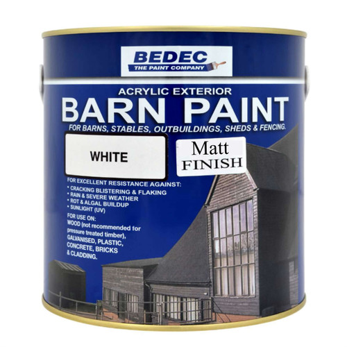 2.5lt Bedec Acrylic Exterior Barn Paint Matt White For All External