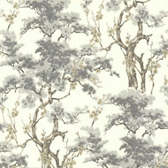 1602-100-04  - Avington Trees Blossoms Grey Linen 1838 Wallpaper