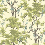 1602-100-06  - Avington Trees Blossoms Lime Teal 1838 Wallpaper