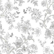 FH37540 - Homestyle Flowers Butterflies White Grey Galerie Wallpaper