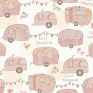 343451 - Boys & Girls Camping Caravans Beige Pink AS Creation Wallpaper