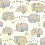 343452 - Boys & Girls Camping Caravans Beige Blue AS Creation Wallpaper