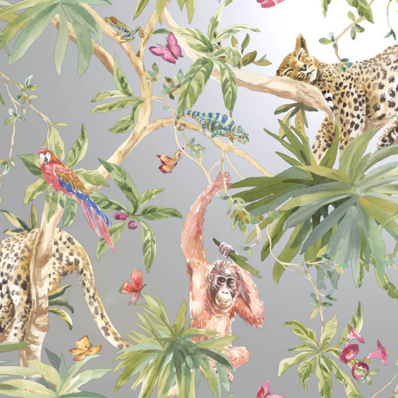 Fantasia Lemur Forest Animals Silver Multicoloured Holden Wallpaper 12401