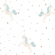 100796710 - Girl Power Unicorns Stars Blue Casadeco Wallpaper