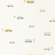 82777317 - Happy Dreams Old Cars Trucks MiniVans Green Casadeco Wallpaper