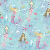 G78392 - Tiny Tots 2 Mermaids Turquoise Hot Pink Glitter Galerie Wallpaper