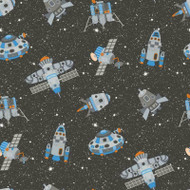 G78410 - Tiny Tots 2 Spaceships Rockets Black Blue Orange Galerie Wallpaper