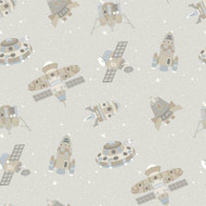 G78412 - Tiny Tots 2 Spaceships Rockets Greige Tan Glitter Galerie Wallpaper