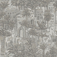 65832 - Alchemy Buildings Palm Trees Grey Holden Wallpaper