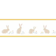 82892339 - Happy Dreams Bunny Rabbits Yellow Casadeco Wallpaper Border
