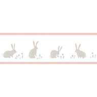82894240 - Happy Dreams Bunny Rabbits Pink Casadeco Wallpaper Border
