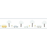82906241 - Happy Dreams Cars Trucks MiniVans Blue Casadeco Wallpaper Border