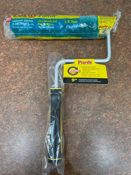 9" Purdy Revolution Roller Frame + 9" Parrot Woven Mohair 1/4" Nap Paint Roller Shades Colour