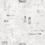 G12293 - Kitchen Recipes Cafe Utensils Grey White Galerie Wallpaper