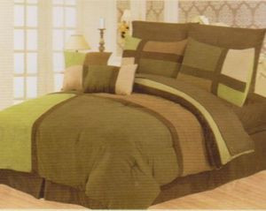 Queen Faux Suede Patchwork Bed in a Bag 10 pc. Comforter / Bedding Set - Sage