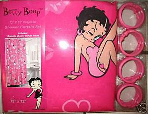 BETTY BOOP PINK FABRIC SHOWER CURTAIN + 12 RINGS