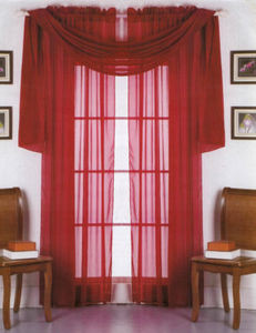 2 Panels 1 Scarf Voile Sheer Curtains Drapes - Burgundy