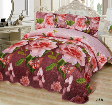 3-Pcs Super Soft Quilted Reversible VELVET Bedspread Coverlet Set - LISA