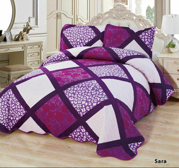 3-Pcs Super Soft Quilted Reversible VELVET Bedspread Coverlet Set - SARA