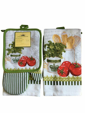 3 PCS KITCHEN SET 1 PRINTED TOWEL, 1 POT HOLDER, 1 OVEN MITT / GLOVE (# 02)