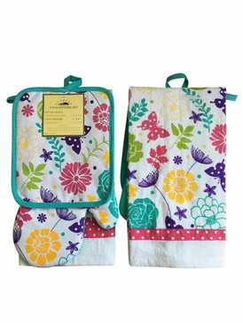 3 PCS KITCHEN SET 1 PRINTED TOWEL, 1 POT HOLDER, 1 OVEN MITT / GLOVE (# 04)