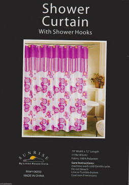New Modern Design Printed Fabric Shower/Bath Curtain + Metal/Ceramic Hooks/Rings Bumbles Purple