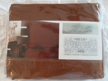 Judith Roberts Luxury Soft Silk~y Satin 3 Pcs TWIN Size Sheet Set Copper Brown Color