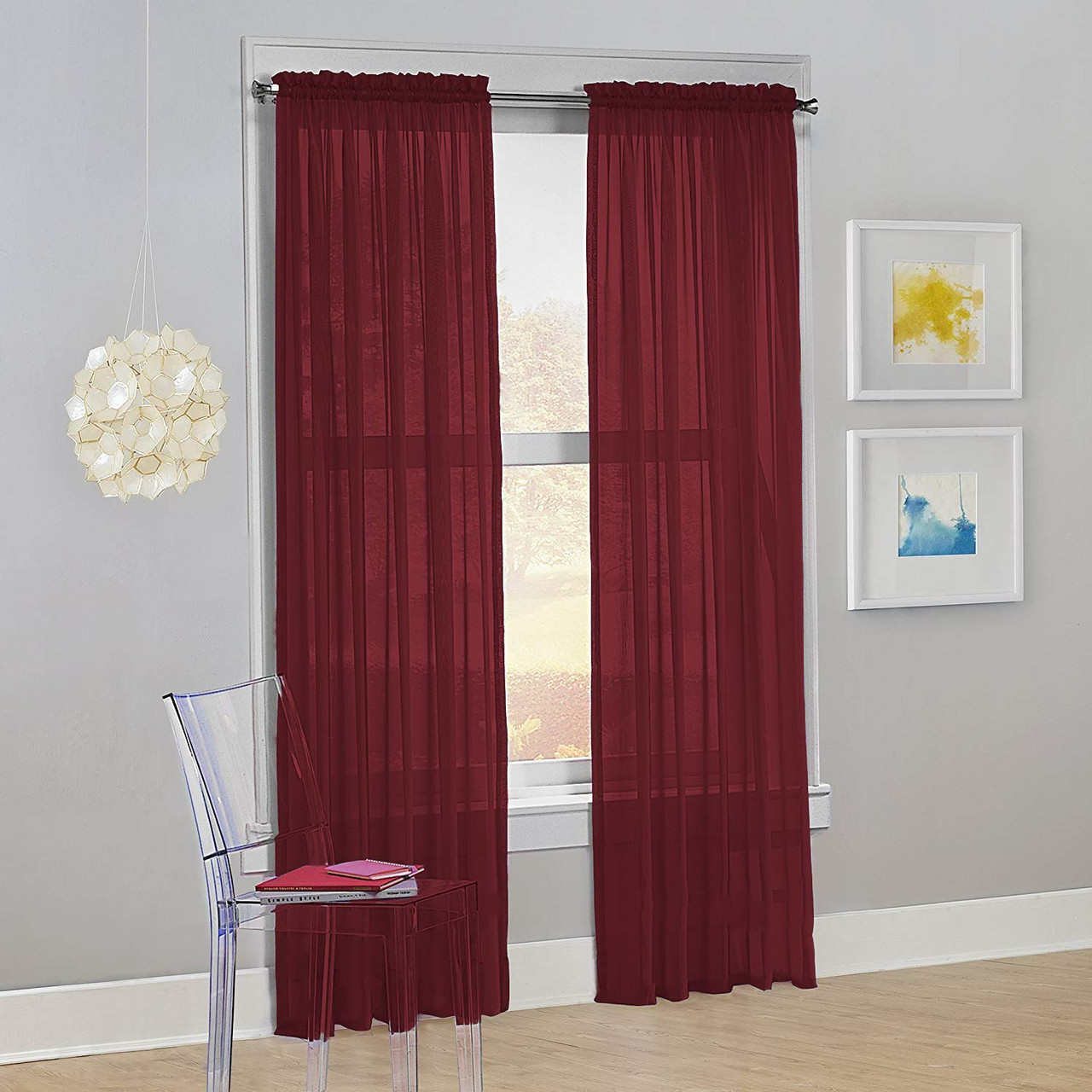 Solid Burgundy Voile Sheer Window Curtain/Drape/Panel 