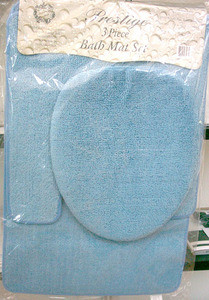 Blue Bath rug Set 3 pc. Mat + Contour Mat + Toilet Lid Cover