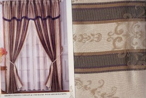 Window Curtains/Drapes with attached Valance +Liner SET