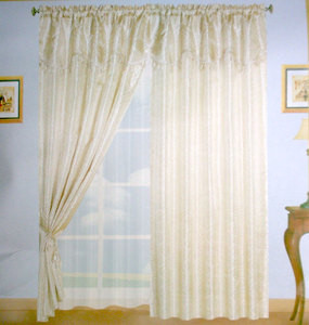 Window Curtains / Drapes with attached Valance & Liner - Beige 480
