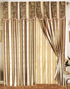 Window Curtains / Drapes with attached Valance & Liner - Beige