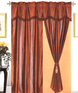 Window Curtains / Drapes with attached Valance & Liner - Burgundy 464