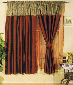 Window Curtains / Drapes with attached Valance & Liner - Burgundy 465