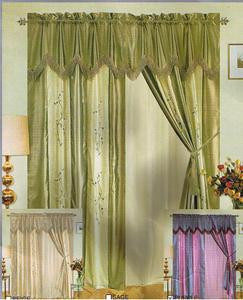 Window Curtains / Drapes with attached Valance & Liner - Green