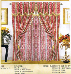 Window Curtains / Drapes with attached Valance & Liner - Burgundy