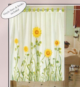 EMBROIDERED FABRIC SHOWER CURTAIN +VALANCE +VINYL LINER 428