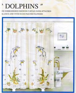 EMBROIDERED FABRIC SHOWER CURTAIN +VALANCE +VINYL LINER 427