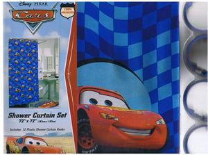 NEW DISNEY PIXAR CARS FABRIC SHOWER CURTAIN + 12 RINGS