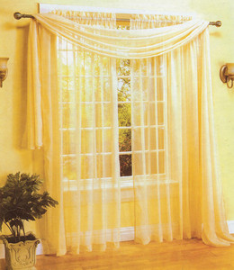 Window Curtains/Drapes Voile Sheer 2pc Panels+1pc Scarf