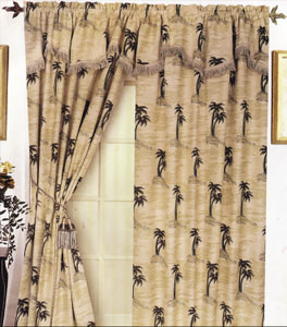 Palm Tree  Heavy Duty  Window Curtains / Drapes - Beige
