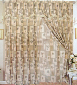 NEW  Palm Tree  Curtains / Drapes - Beige + Green Palms