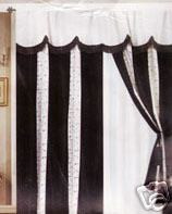 Window Curtains / Drapes with attached Valance & Liner - Black & White