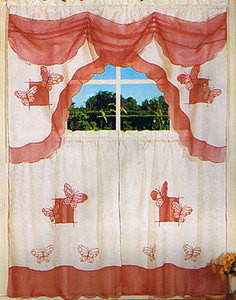 Embroidered Jaqcuard Voile Kitchen Curtain Tier & Swag 118