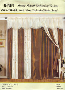 Window Taffeta Curtains/Drapes Set+Valance+Liner -Brown 1087